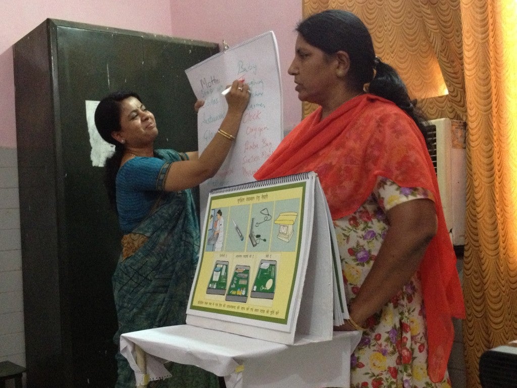 BetterBirth coaches introduce the Safe Childbirth Checklist to their peers in Uttar Pradesh, India.
