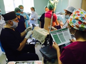 A hospital team in Armenia starts the WHO Safe Surgical Checklist before an operation