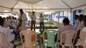 Ceremony to provide staff certificates of training on the checklist. Jolene Moore pictured with Dr. Siyoum Enkubahiri (FHRH medical director) 