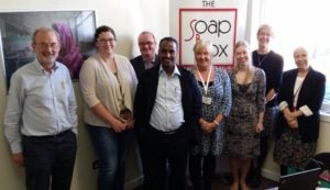 Dr Bazezew, Consultant Obstetrician & Gynacologist, pictured with Jolene Moore and the team from The Soapbox Collaborative (University of Aberdeen charity focussed on prevention of maternal and newborn infections).