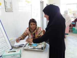 Lady Health Visitors and Community Midwives engaged in interactive role plays to facilitate learning during the Safe Childbirth Checklist training in the province of Khyber Pakhtunkhwa, Pakistan