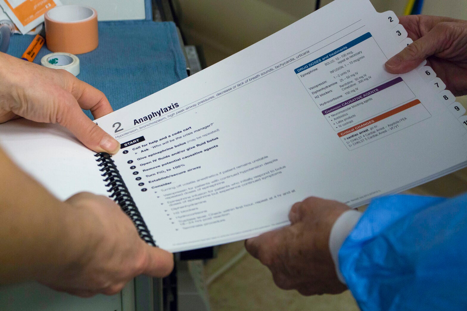 Clinicians use a page from the Operating Room Crisis Checklists during surgery.